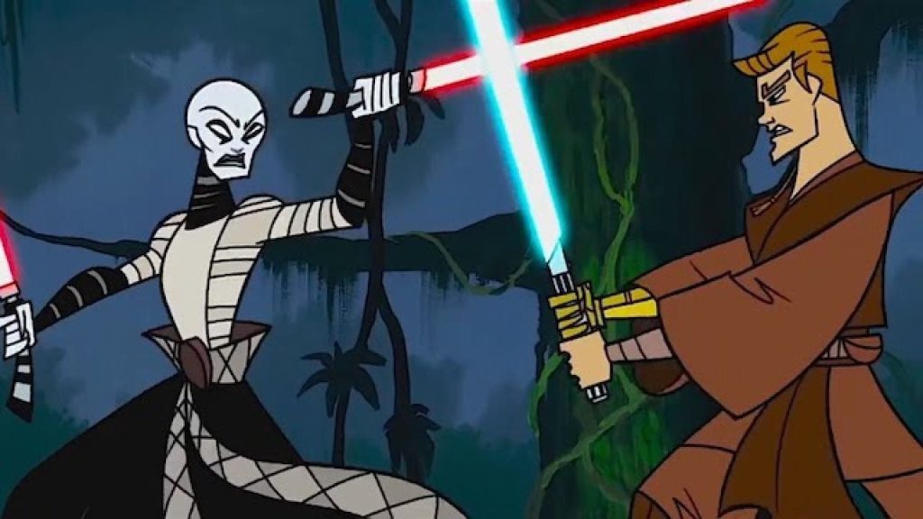 Star Wars Clone Wars Anakin Skywalker Asajj Ventress lightsaber fight 1024x576