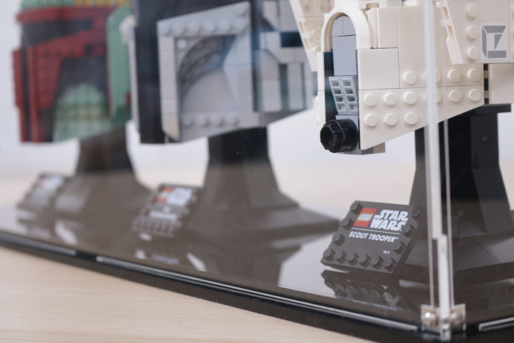 LEGO Star Wars Mandalorian Stormtrooper Scout Trooper Luke Skywalker Red Five Darth Vader Boba Fett Helmet Wicked Brick Display Case individual dual triple wall mounted 8 1024x683